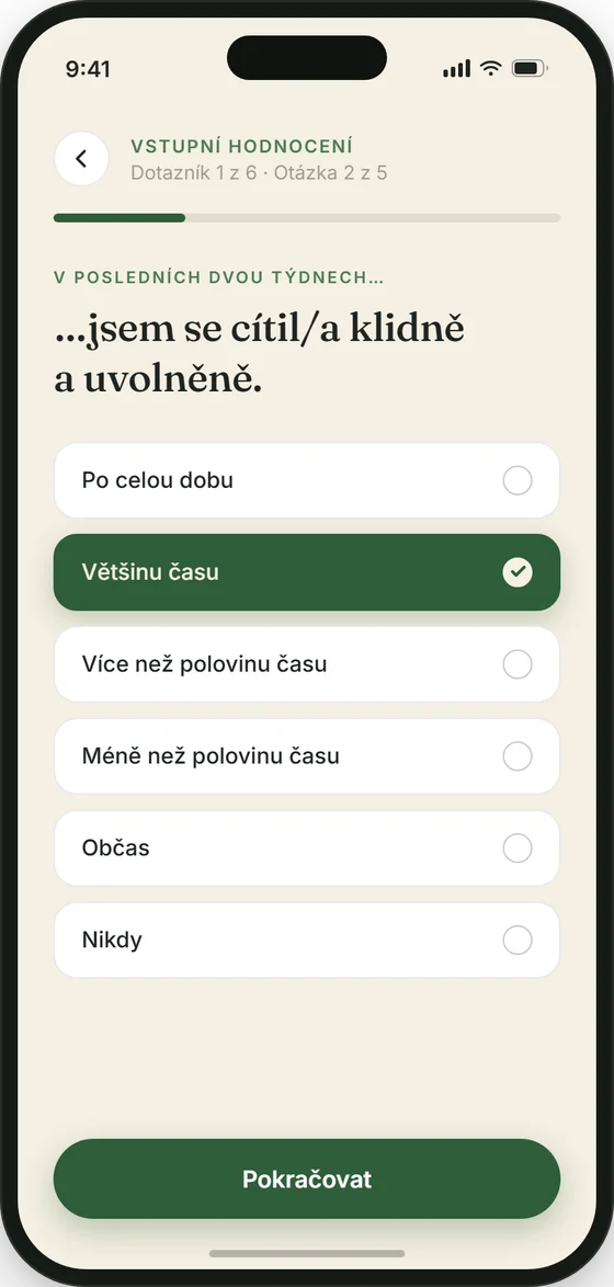 Náhled aplikace Calypso – Vstupní orientační dotazník